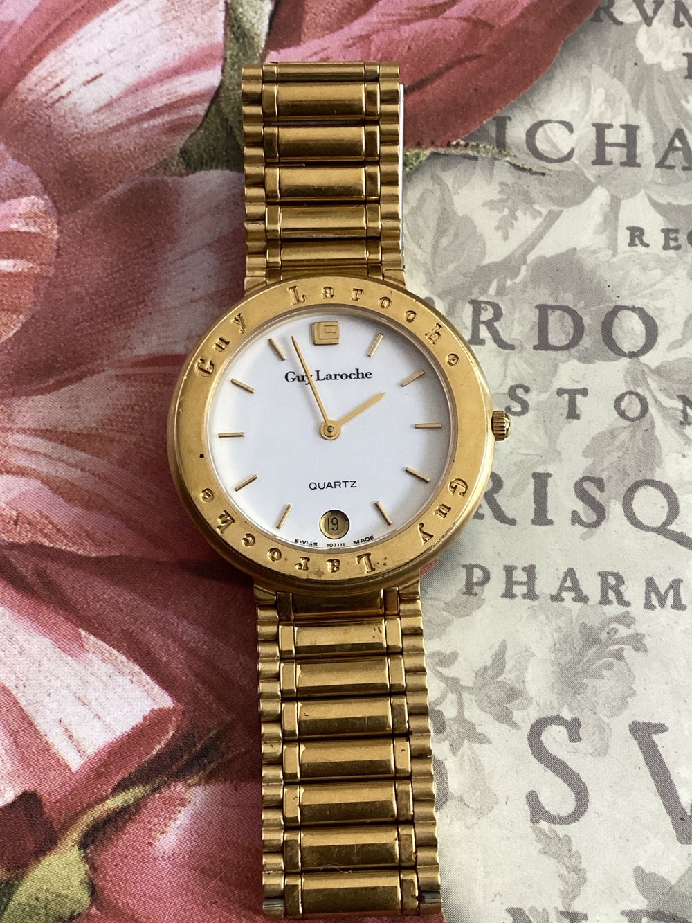 Guy Laroche Gold and White Quartz Bracelet Watch